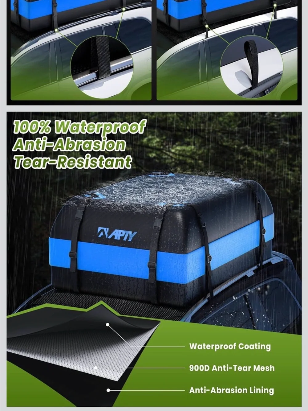 Black and Blue Rooftop Cargo Carrier - Weather-Resistant Storage Bag